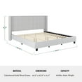 thumbnail image 6 of Martha Stewart Kay King Upholstered Platform Bed with Channel Stitched Wingback Headboard and Cushioned Siderails, Wood Slat Foundation, No Box Spring Needed, Gray, 6 of 11