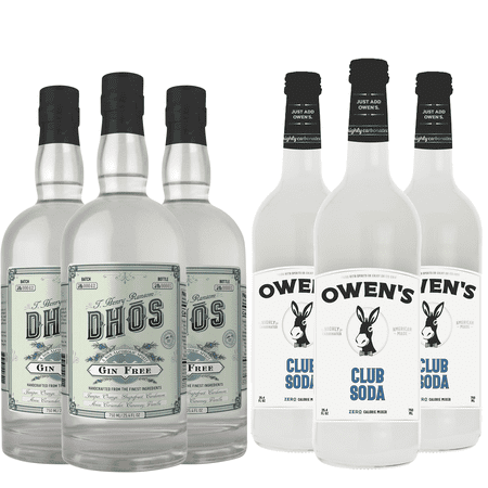 Dhōs Handcrafted Non-Alcoholic Gin 3 Pack w 3 Pack Owen’s Mixers Club Soda - Keto-Friendly, Zero Sugar, Zero Calories, Zero Proof - 750 ML - Perfect for Mocktails - A