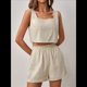 thumbnail image 4 of Conjuntos de Dos Piezas para Mujer, Conjuntos de Salón A Juego, Pantalones Cortos de de Dos Piezas, Tops Cortos, Ropa de Moda, Conjunto de Vacaciones de Verano. Caqui L, 4 of 7