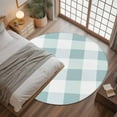 thumbnail image 3 of Aqua White Buffalo Check 3.3ft Round Rug, Farmhouse Plaid Modern Geometric Non-Skid Rubber Backing Large Area Rugs - Living Room Bedroom Home Office, Indoor Floor Mat Carpets Washable Rug, 3 of 9
