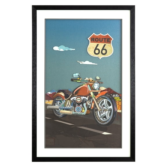 Yosemite Home Decor "Motorcycle on Route 66" Glass Wall Art in Multi-Color