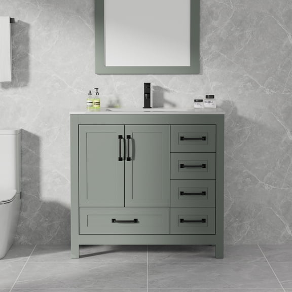 Eclife 36" Bathroom Vanity with Integrated Sink Top and Faucet, Quiet-Closing Drawers, Freestanding Modern Design
