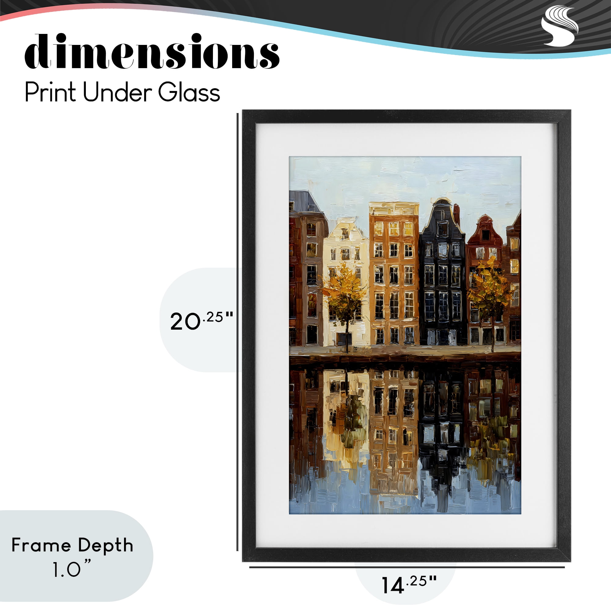 Stupell Industries City Reflection over Canal Black Framed Print Under Glass, design by Petal Prints Design