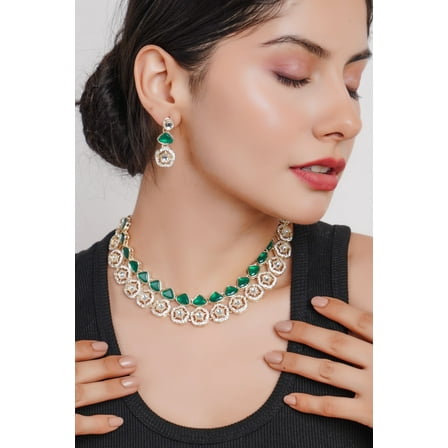 Western Delicate jewellery Set With Earring Green