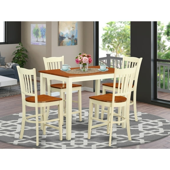 Counter Height Pub Set - 5 Piece Dining Table & Chairs - Kitchen Table Set - Buttermilk Cherry Finish