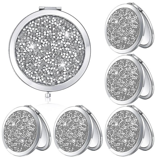 Espejo cosmético compacto de aumento, juego de 6 espejos de oro rosa (2x/1x)