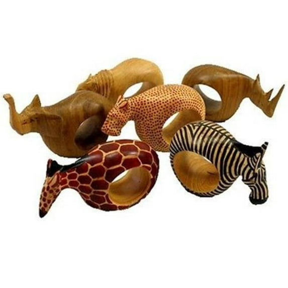 Jedando Handicrafts Mahogany Wood Animal Napkin Rings, 6 Set