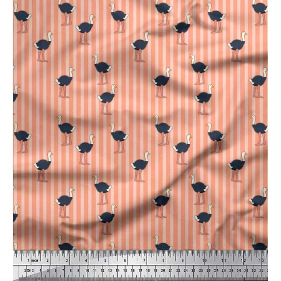 Soimoi Crepe Silk Fabric Stripe & Ostrich Bird Print Sewing Fabric Yard 42 Inch Wide