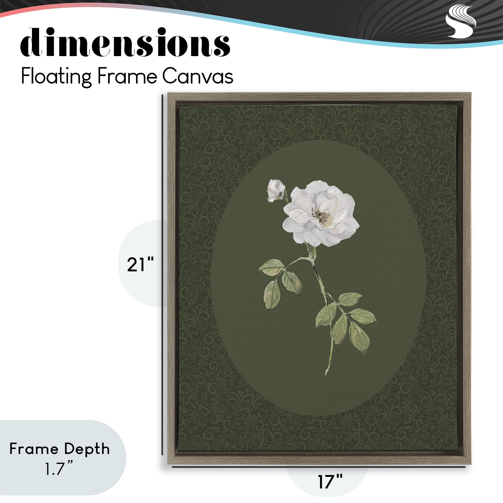 Stupell Industries White Rose on Emerald Brown Framed Floater Canvas Wall Art, design by Sally Swatland