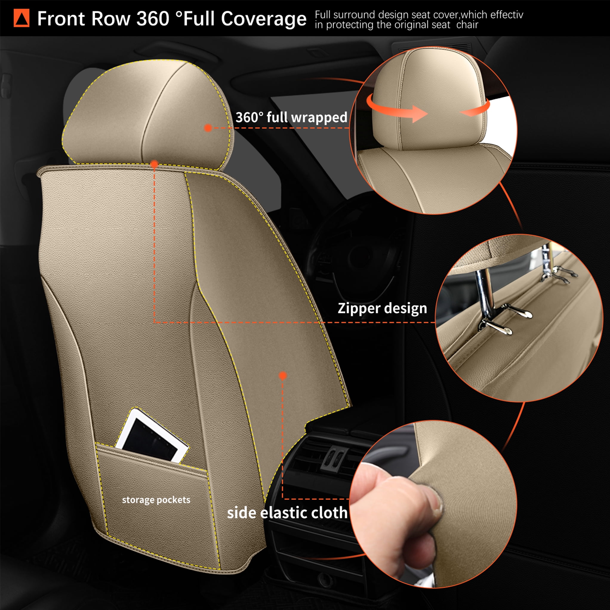 DIKSOAKR Car Seat Covers Full Set for Toyota RAV4 2013-2025 2026 Waterproof Leather Automotive Seat Covers Carseat Protector Compatible Airbag Beige,Full Set(2 Row 5 Seats)