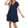 thumbnail image 3 of Langwyqu High Waist Women Solid Color V-Neck Loose Mini Dress, 3 of 5