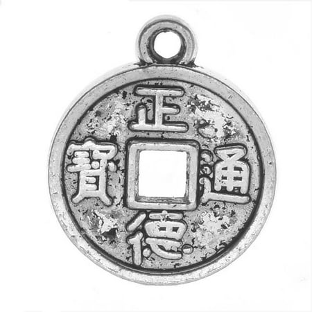 Antiqued Metal Coins Antique - Lead-Free Pewter Charms, Chinese Good Luck Coin 18.5mm, 4 Pieces, Antiqued Silver