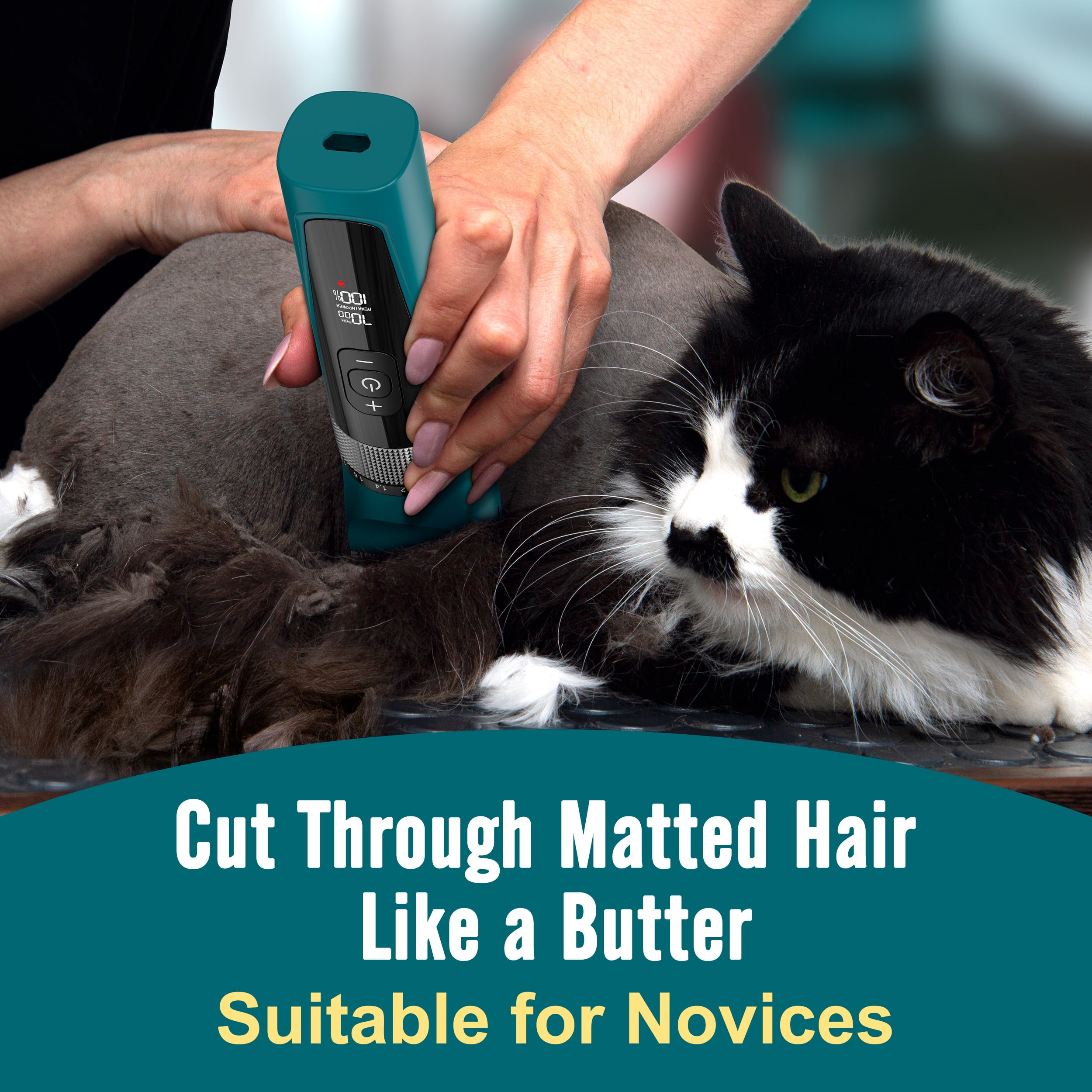 Oneisall YP-7268 5-Speed Cat Grooming Clippers, Cordless Low Noise Cat Clippers for Grooming, Rechargeable IPX6 Waterproof Cat Grooming Kit with 4 Guide Combs, Pet Hair Clipper Trimmer for Dogs Cats