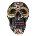 thumbnail image 3 of Black Day of The Dead Purple Fuchsia Floral Blooms Sugar Skull Figurine 7.5"L, 3 of 10