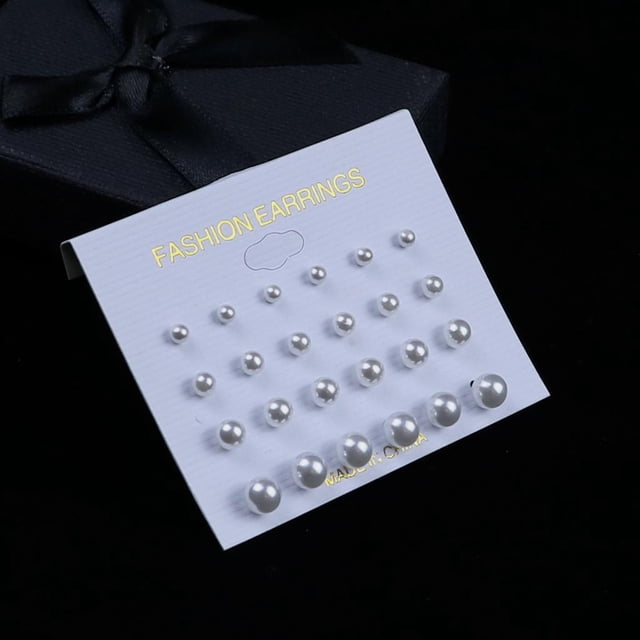 12 pares de aretes de imitación Perfecl acero inoxidable satinado 3 mm a 6 mm