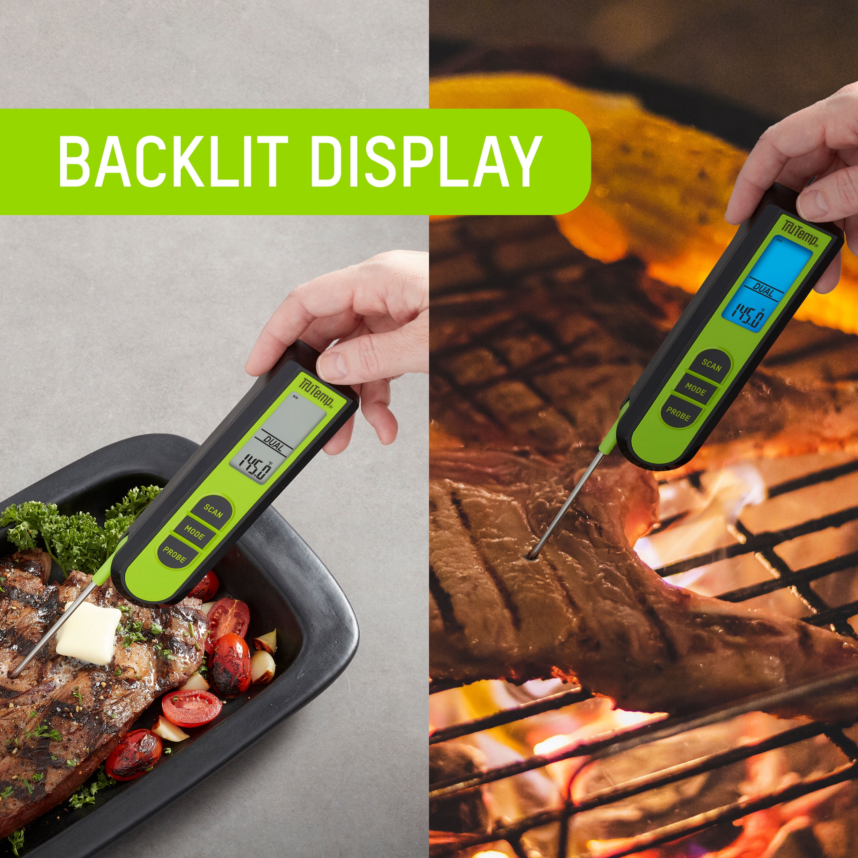 TruTemp Battery Powered Dual Function Infrared Digital Thermometer Plus Meat Probe, Green