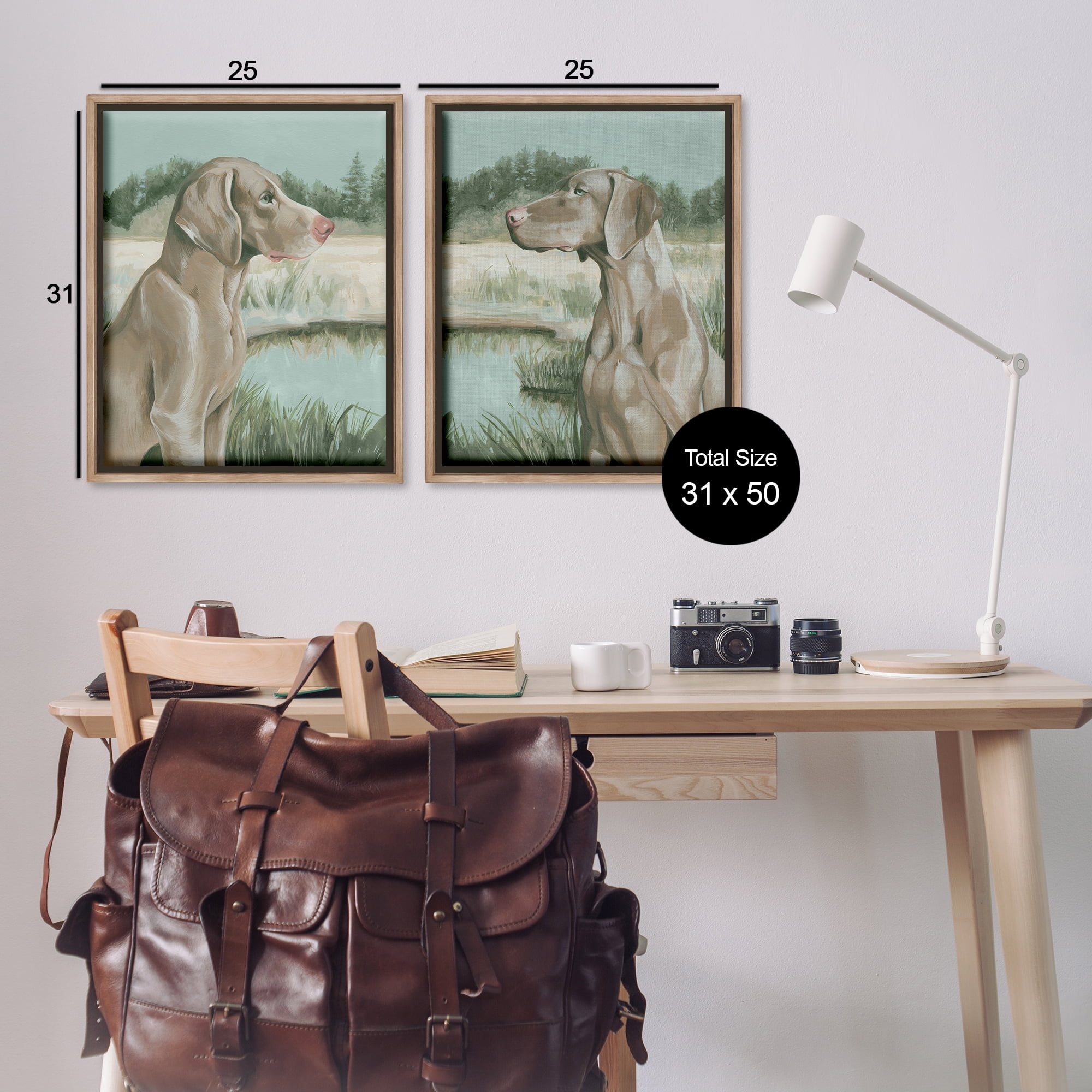 Stupell Industries Weimaraner Dog by Marsh Animals Painting Brown Floater Framed Canvas Art Print Wall Art, 31 x 25, Set of 2