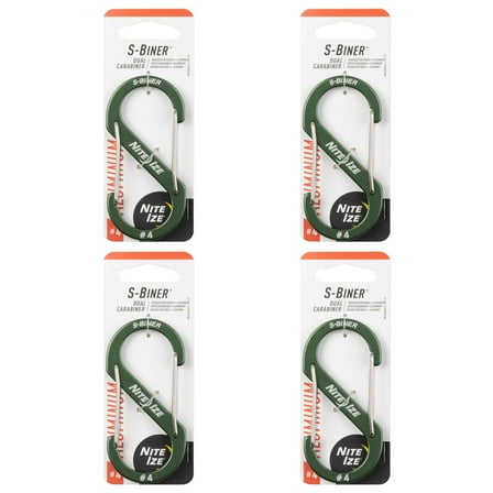 Nite Ize S-Biner Aluminum Dual Carabiner - Durable Dual Carabiner with Wire Gate Closure - Carabiner for Organizing Keys & Gear Attachments - Size 4, Olive (4 Pack)