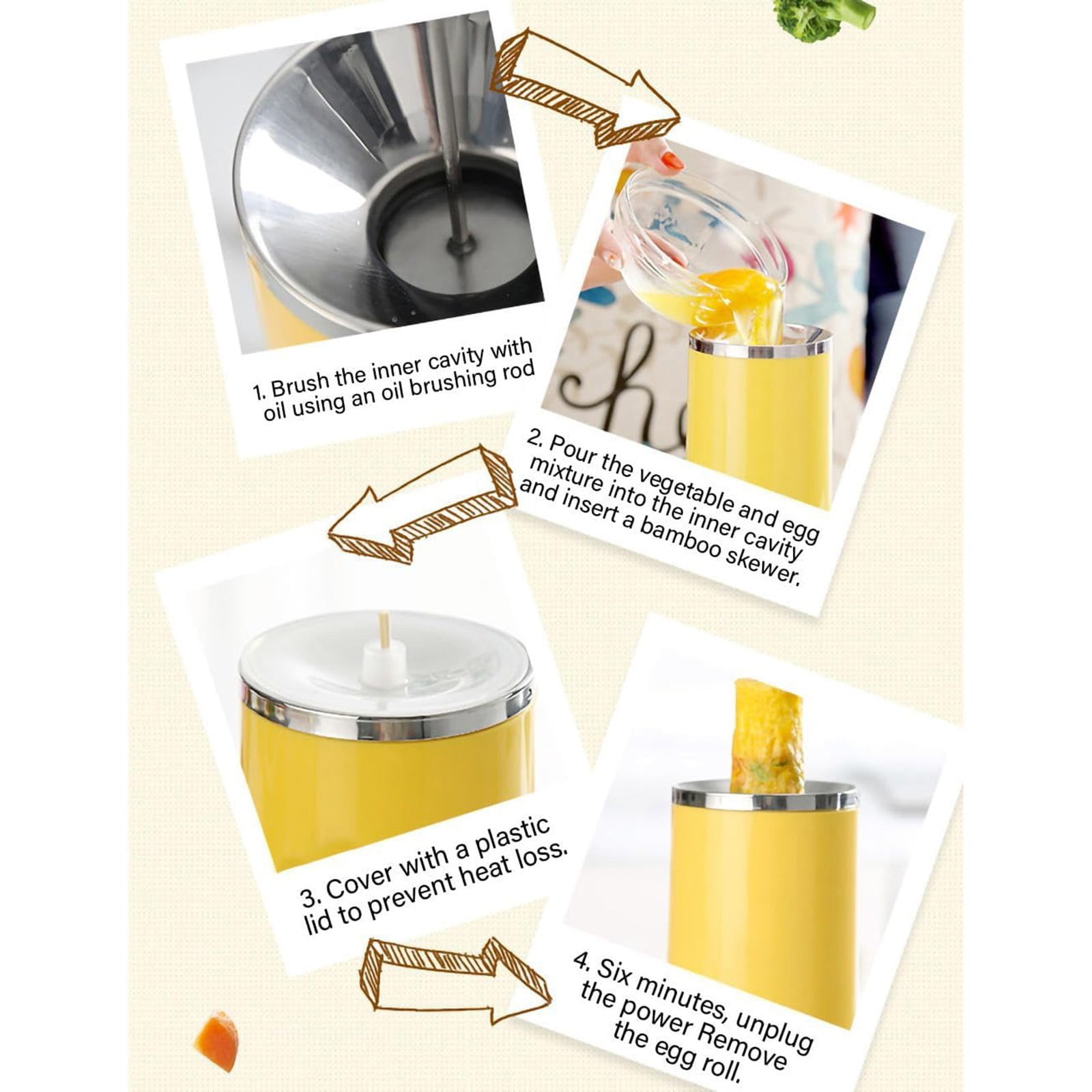 Gnmfd Eggs Roll Machine Breakfast Cooker, Hot Dog Omelet Maker, Non-Stick Household Egg Roll Warmer with Cleaning Brush Oil Brush Skewers for Quick Easy Breakfast Cooking
