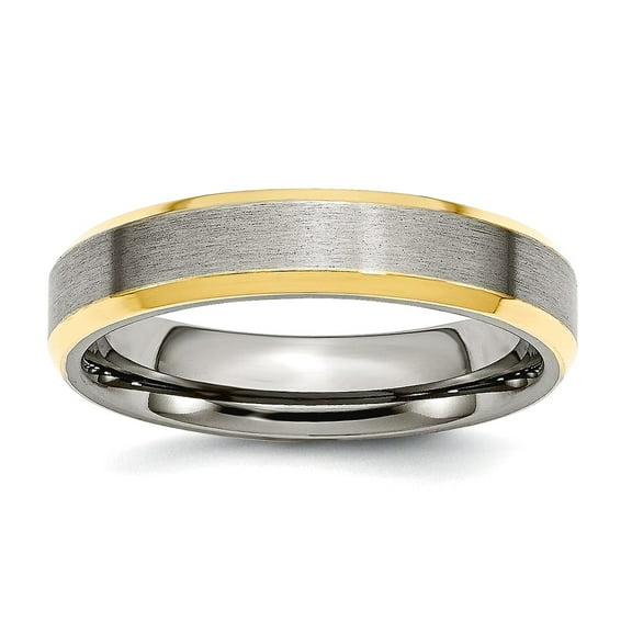 Stainless Steel Beveled Edge 5mm Brushed and Polished Gold Plated Band Ring Size 11 Ring for Women and Men