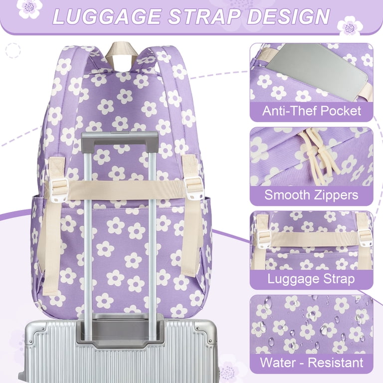 DAKIMOE School Backpack with Laptop Compartment, Purple Flower photo 2