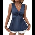 thumbnail image 2 of Camiseta de Tirantes para Mujer, Cuello en V, Sin Mangas, Peplum, de Verano. Azul Profundo XXL, 2 of 10