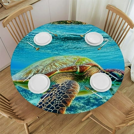 

Patifu Turtle Coral Reef Ocean Round Table Cover Stain Resistant Washable Indoor Outdoor Kitchen Dining Wedding Parties 100% Polyester Waterproof Tablecloth 46 -50