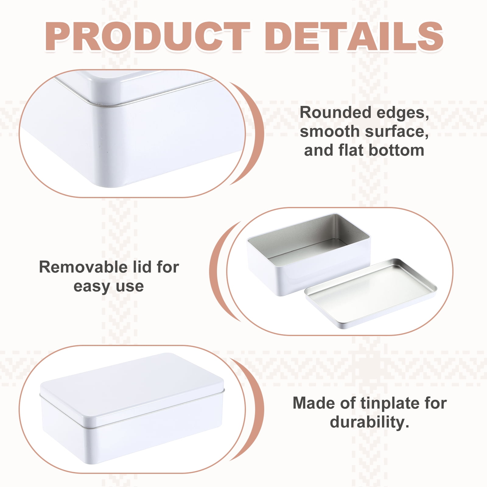 Uxcell 2Pack Metal Tin Box, 4.3x7.1x2.2 Rectangular Empty Tinplate Containers with Lids, for Home Organizer Candles Gifts Car Keys Crafts Storage, White