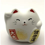 White Maneki neko Japanese Ceramic Lucky cat Good Luck Banko ware Health luck Made in Japan