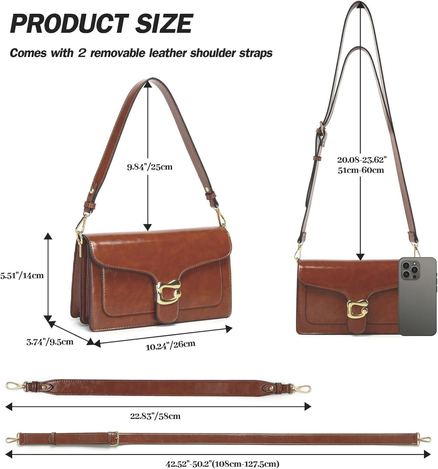 Lohol Crossbody Bags for Women Trendy - Small Cross Body Purse Shoulder Bag Leather Handbags Evening Clutch with 2 Straps(Red Brown)