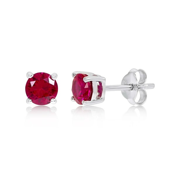 Unbrand - Sterling Silver Created Ruby Gemstone Stud Earrings - Walmart