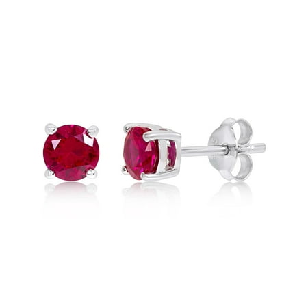- Sterling Silver Created Ruby Stud Earrings