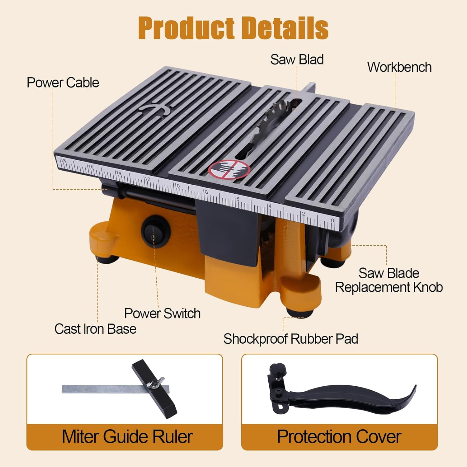 Mini Portable Table Saw, Miter Table Saw Bench Electric Cutting Machine Multifunctional Desktop Saws with 3 Blades for DIY Handmade Wooden Model Crafts, Metal, Ceramic Tile, Glass