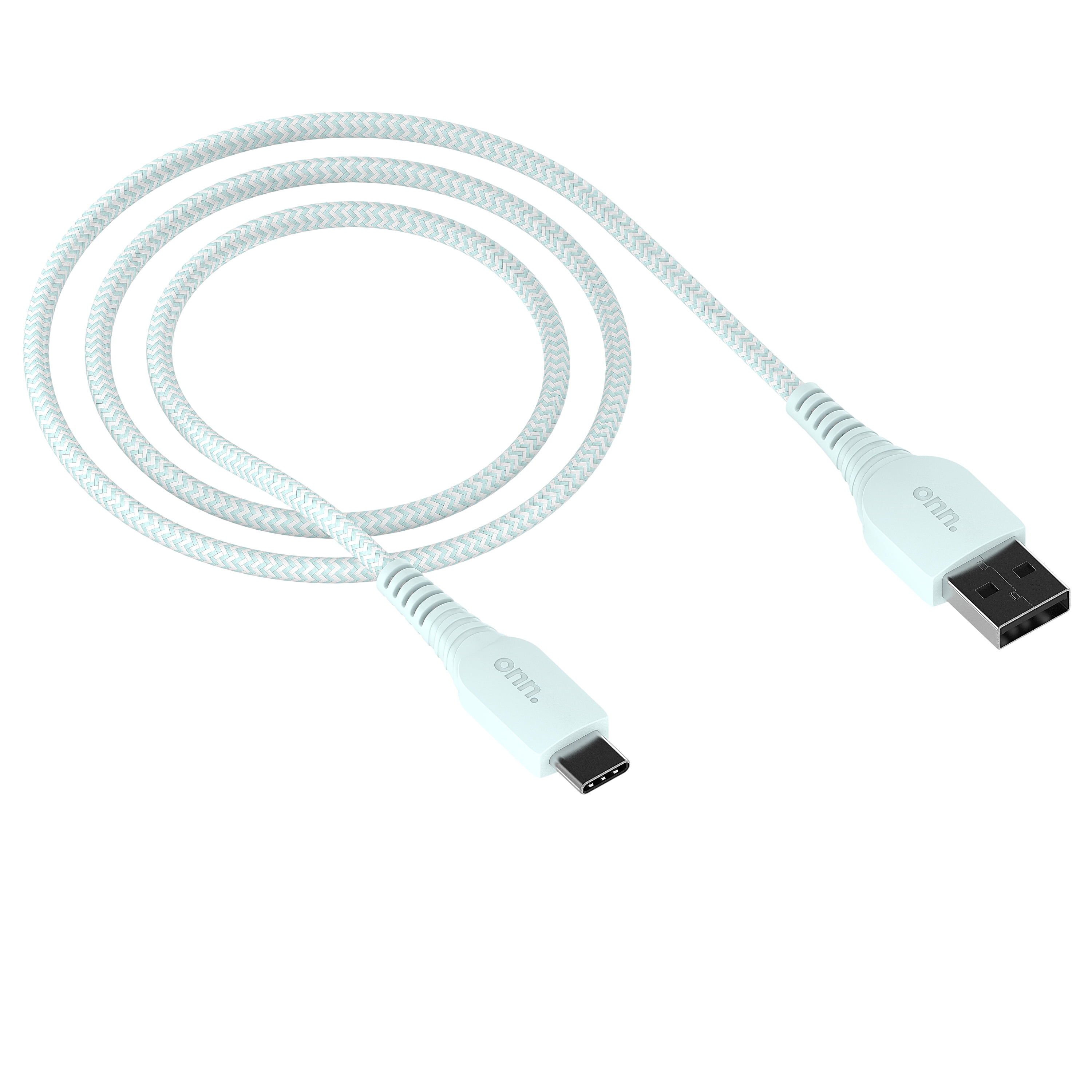 onn. 6' Braided USB-C to USB Cable, Aqua