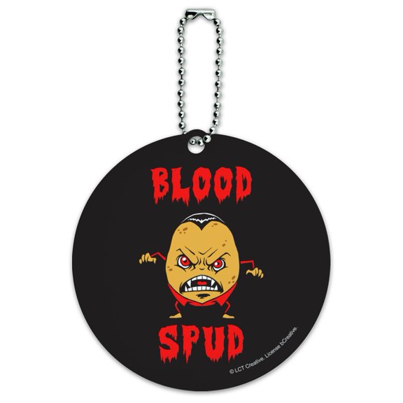 Blood Spud Vampire Potato Funny Humor Round Luggage ID Tag Card Suitcase Carry-On