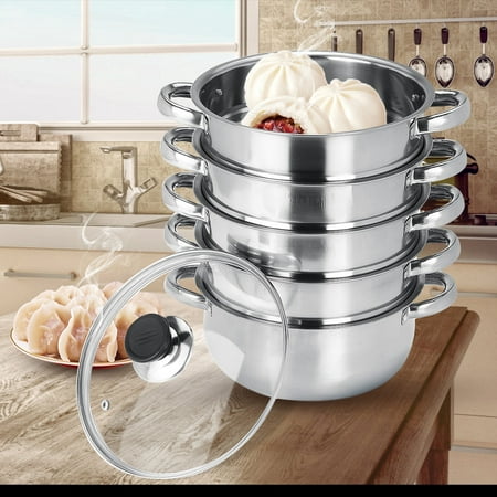 Grtsunsea 5Tier Steamer Steam Pot Stainless Steel Cookware 3 Sizes Steaming Cooking Pots w/Visible Pot Lid Cooker Steam Diversion Design For Gas furnace Induction