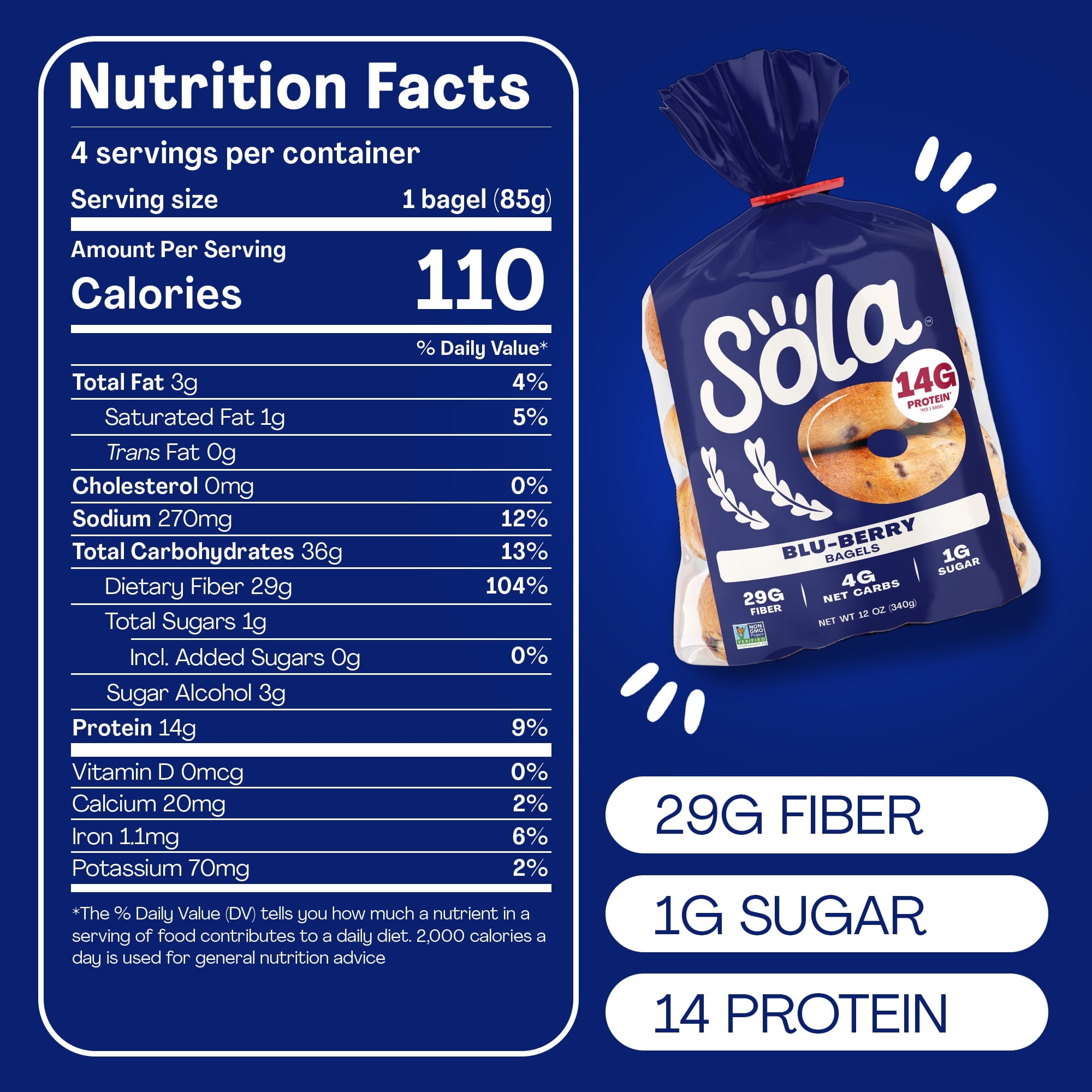 Sola Bread Blu-Berry Bagels, Non-GMO, 12 oz, 4 Count ( PACK OF 2 ) FREE CHOCOLATE HERSHEY'S