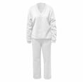 thumbnail image 4 of Letdown Women's 2 Piece Outfits Casual V Neck Wide Leg Sweatshirts Lounge Trousers Set Sweatsuit Baggy Loungewear Workwear Jogger Outfit (White,XL), 4 of 5
