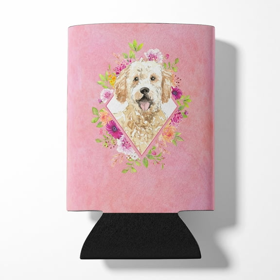 Carolines Treasures CK4236CC Goldendoodle Pink Flowers Can or Bottle Hugger Can Hugger multicolor
