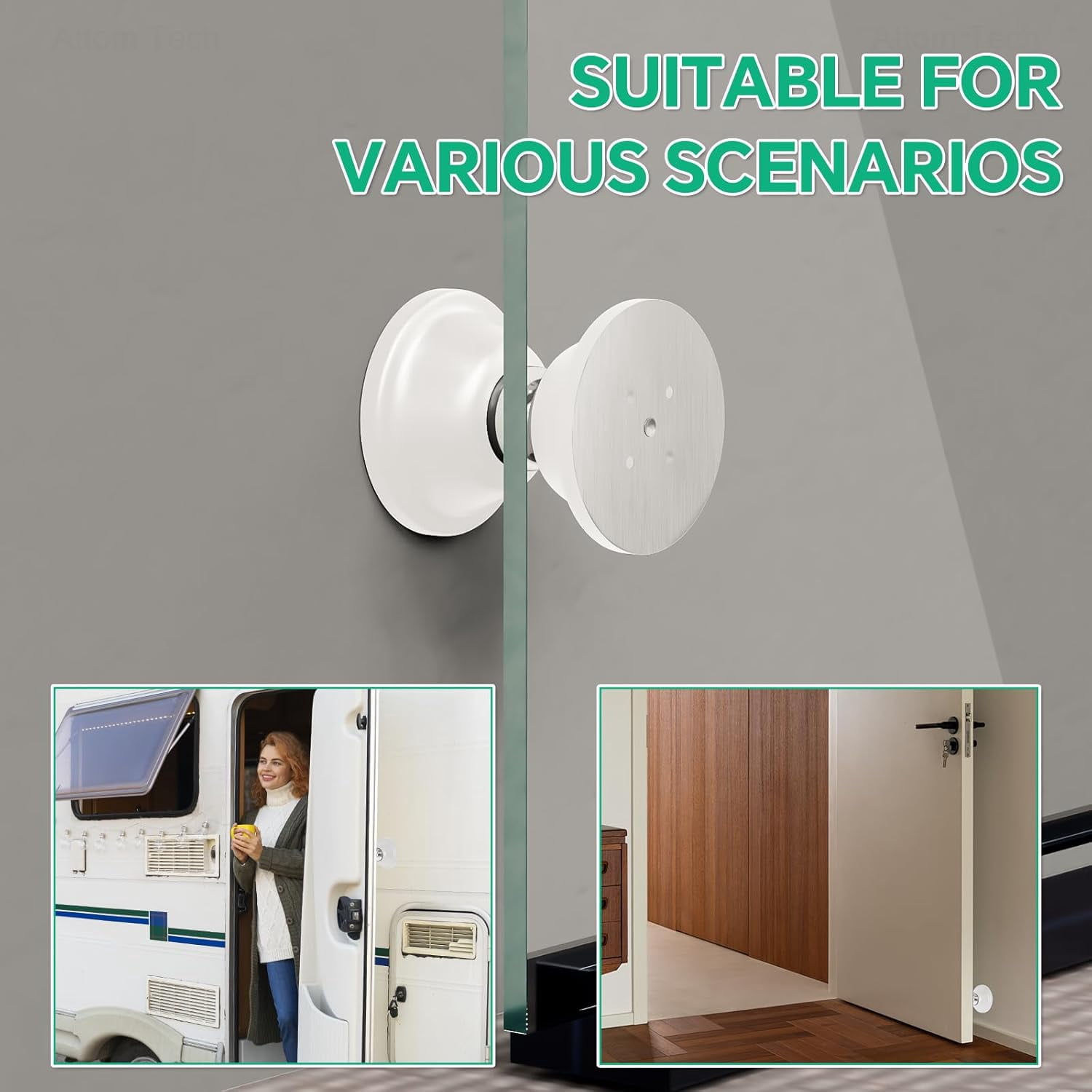 JJEAN-RV White Magnetic Door Stop for Door Holding & Stopping, Easy Install Non-Obtrusive Design, Flexible Mounting Options for RV, Older Homes & Uneven Doors, Protects Walls(2PCS)
