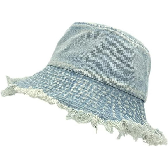 YooGuoGuo Unisex Distressed Denim Wide Brim Fisherman Hat Vintage Edge Sun Hat Bucket Hat Couples' Sun Hat