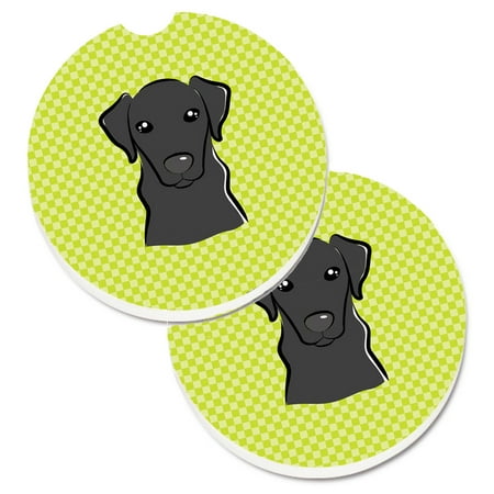 

Carolines Treasures BB1297CARC Checkerboard Lime Green Black Labrador Set of 2 Cup Holder Car Coasters Large