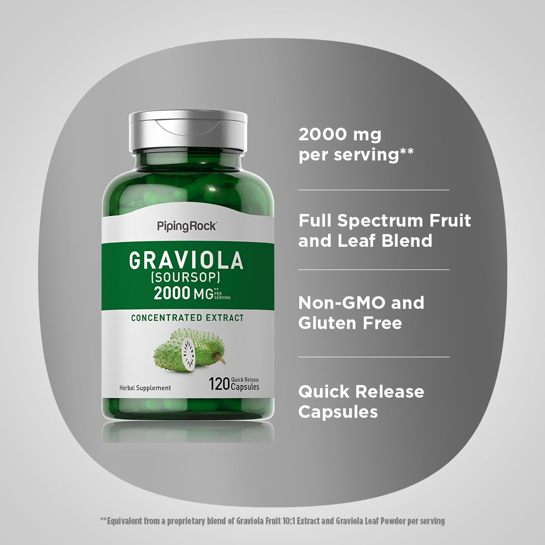 Graviola Soursop Capsules 2000 mg | 120 Count | Herbal Supplement for Men and Women | by Piping Rock