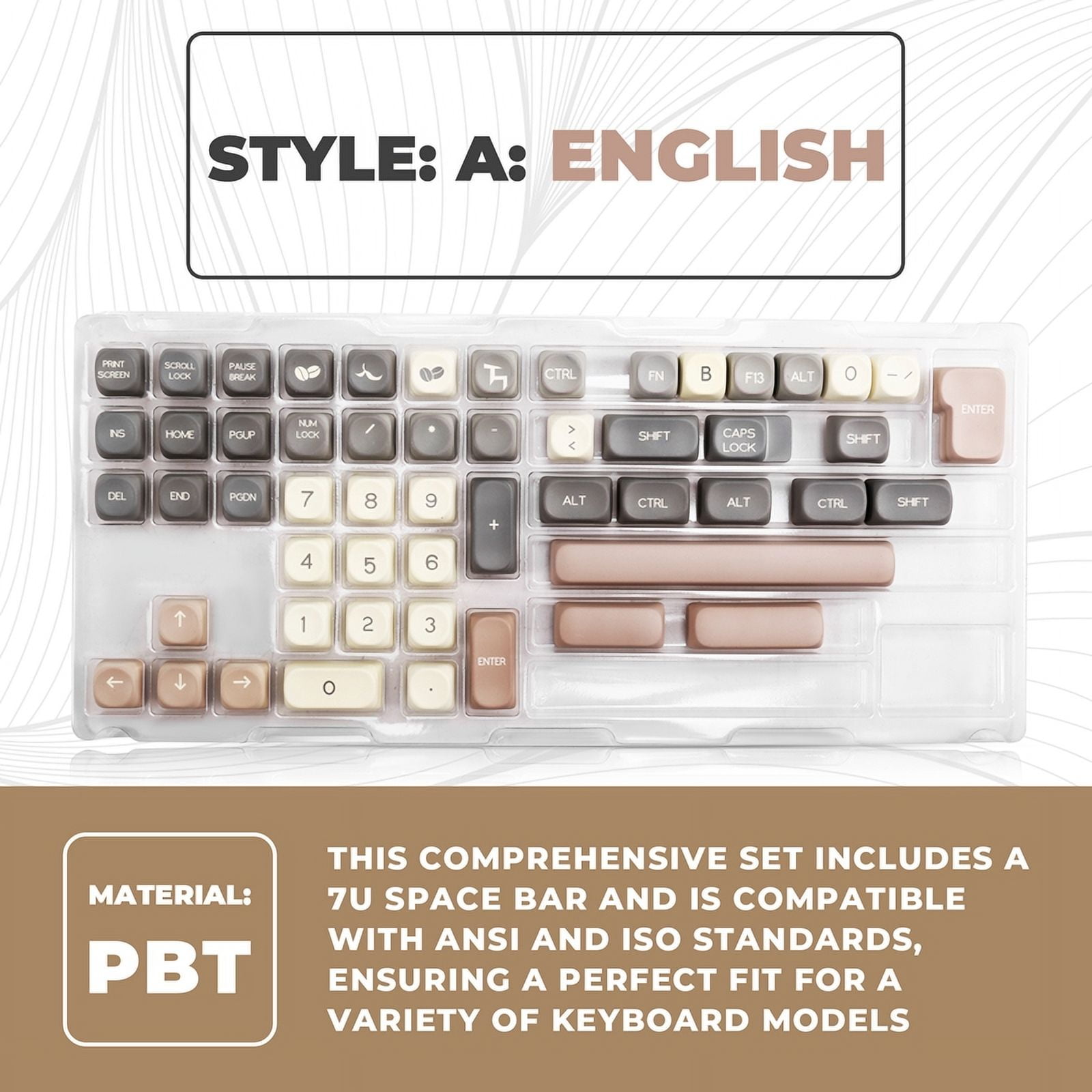 Keycaps PBT Key Cap Fit Laptop PC Game Office Thermally Sublimated Keycaps A