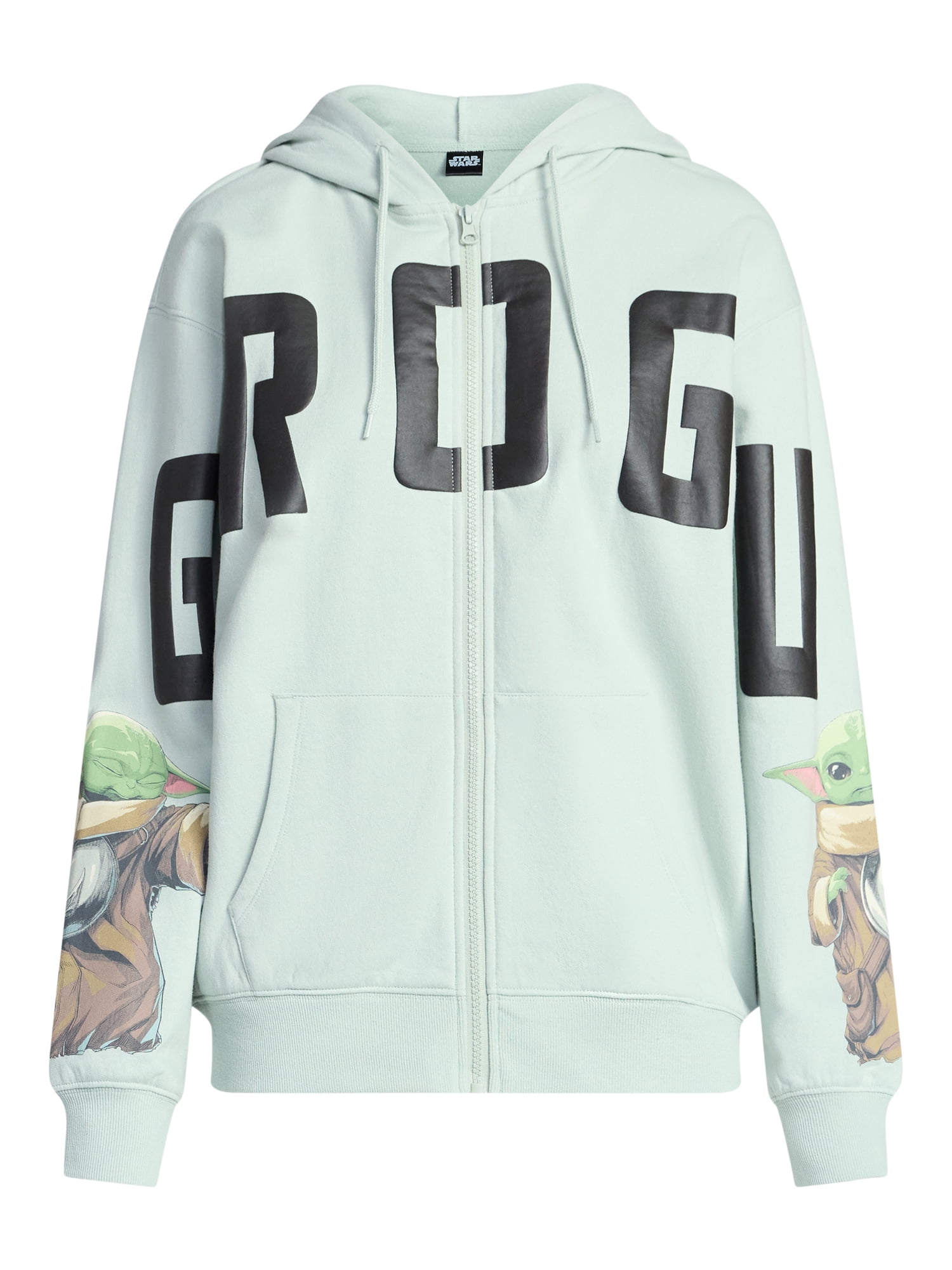 The Mandalorian Women's Grogu Graphic Zip-Up Hoodie with Long Sleeves, Sizes XXS-XXL