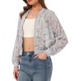 thumbnail image 4 of INSPIRE CHIC Women's Lace Jackets Stand Collar Zip Up Mesh Sheer Bomber Jacket XL Light Gray, 4 of 5