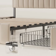 Queen Upholstered Platform Bed Frame with Headboard, 4 Under-Bed Drawers, Noise-Free, No Box Spring Needed, Easy Assembly, Modern Bedroom Furniture - Beige