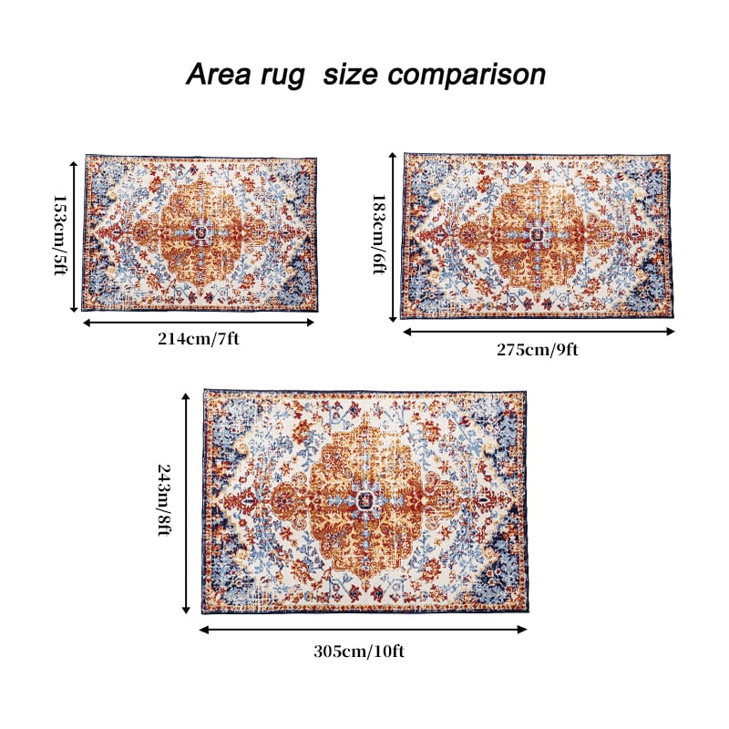 Yoneston 5' x 7' Vintage Bohemia Area Rug Machine Washable Bedroom Rug Soft Non-Slip with Printed Kitchen Mat for Living Room Playroom Dining Room Decoration, Amber