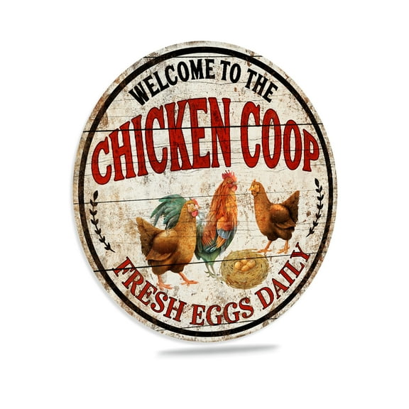 Welcome to The Chicken Coop Sign Farmhouse Décor Eggs Daily Outdoor Sign Patio Sign 12" Round 200122001017