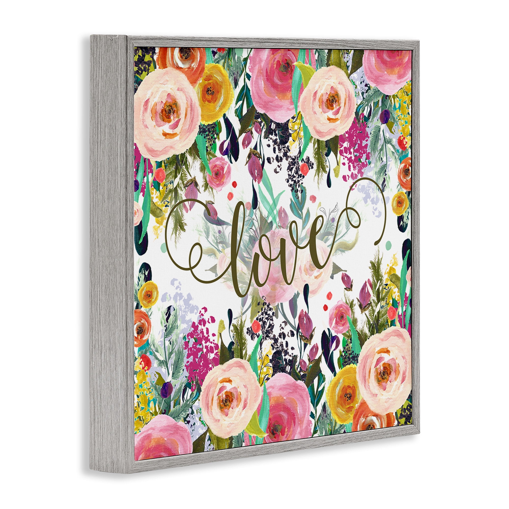 Stupell Industries Elegant Love Floral Pattern Botanical & Floral Painting Gray Framed Art Print Wall Art, 17 x 17